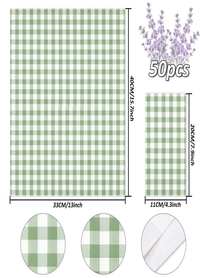 JarThenaAMCS Sage Green Paper Guest Napkin Buffalo Plaid 3 Ply Disposable Napkin Checkered Dinner Hand Napkin Towel for Party Supplies Table Decor, 50Pcs - Image 2